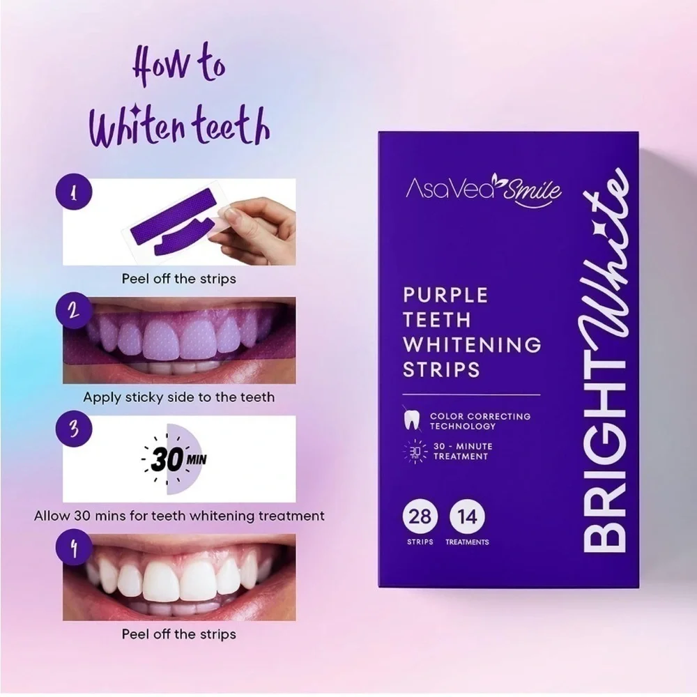 Brand New Bright White Bundle Purple Color Correcting Foam & Whitening Strips